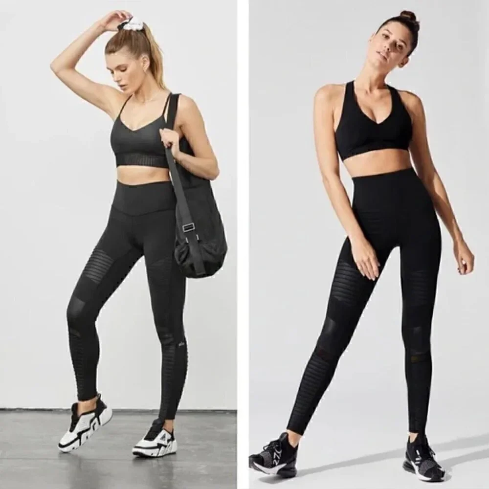 Alo Yoga Moto Leggings XXS Yoga Athleisure Activewear Athletic Workout Gym Black